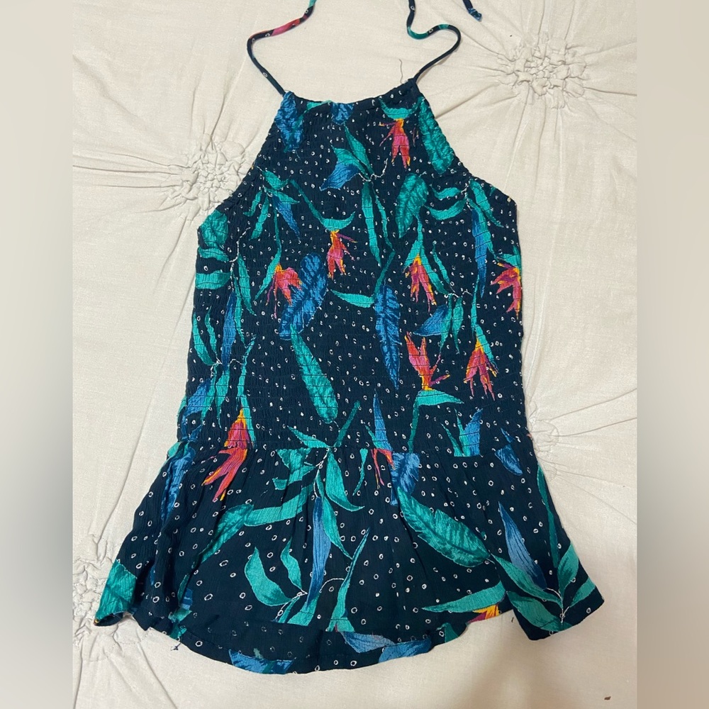 Tropical print ruched halter top (Medium)